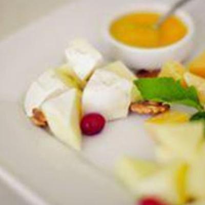 Cheese Plate: Dor Blue, Camembert, Parmesan, Suluguni, served with nuts and peach mustard sauce